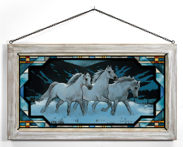 23" Night Mares Arabian Horses Framed Glass Art