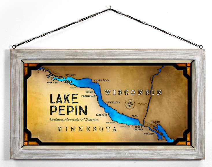 23" Lake Pepin Map Framed Glass Art