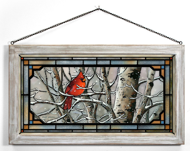 23" Left in the Cold Cardinal Bird Framed Glass Art