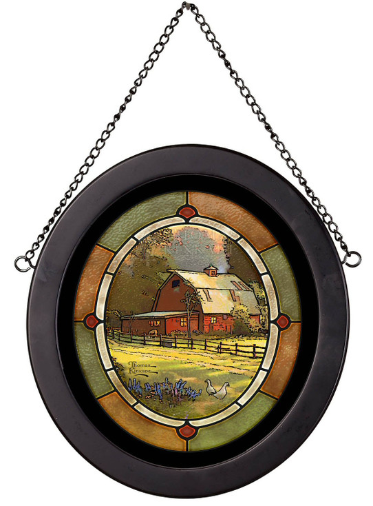 9" x 8" Sunset at Riverbend Farm Oval Framed Glass Art