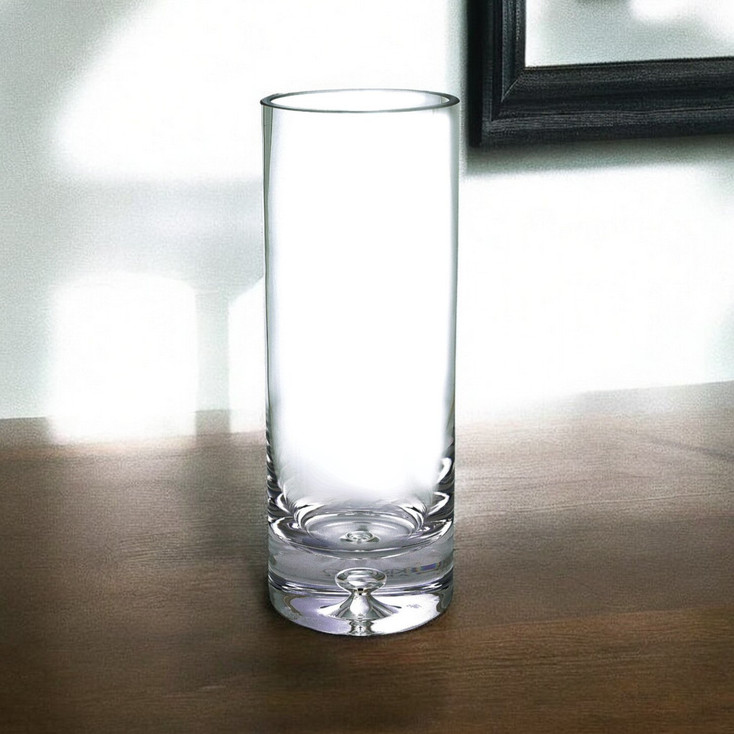11" Clear Mouth Blown Crystal Cylinder Table Vase