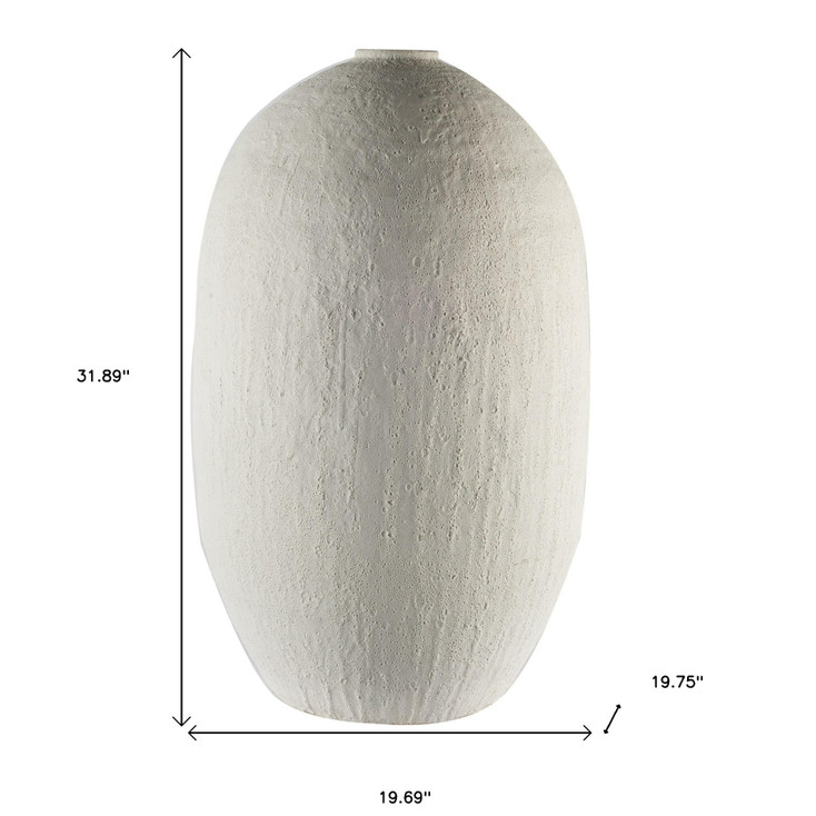 32" Narrow White Textured Ceramic Vase