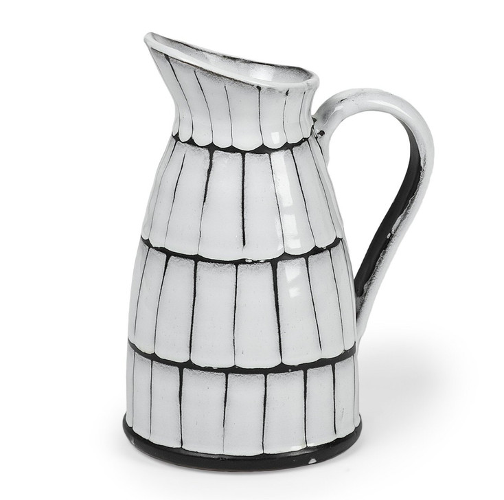 10" White And Black Artisan Glaze Ceramic Pitcher
