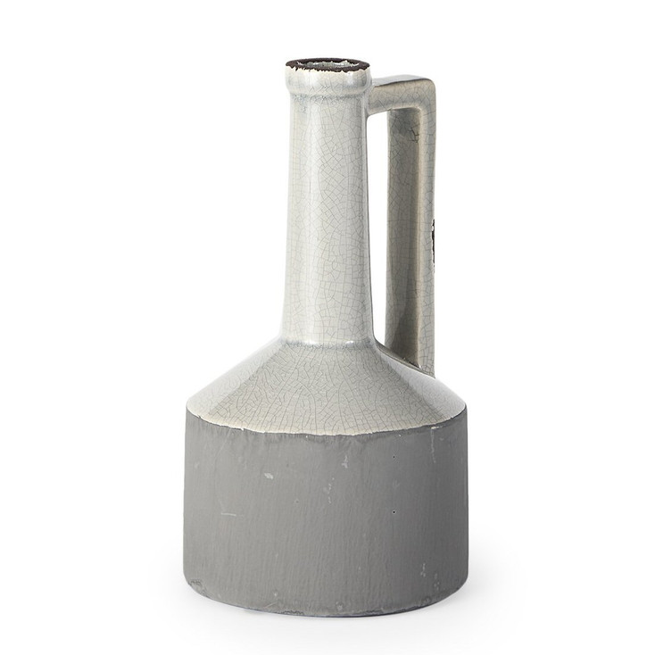 9" Gray and Off White Ceramic Jug Vase