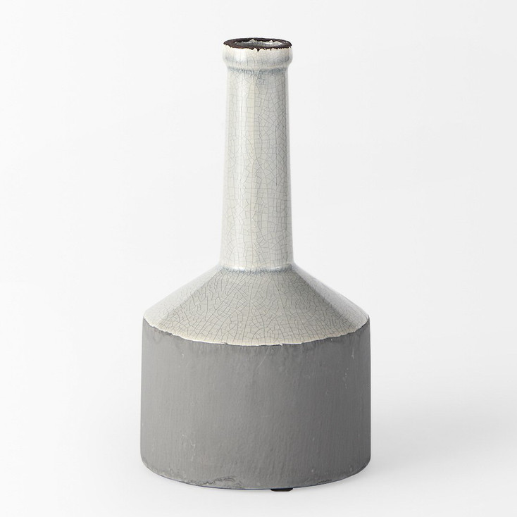 9" Gray and Off White Ceramic Jug Vase
