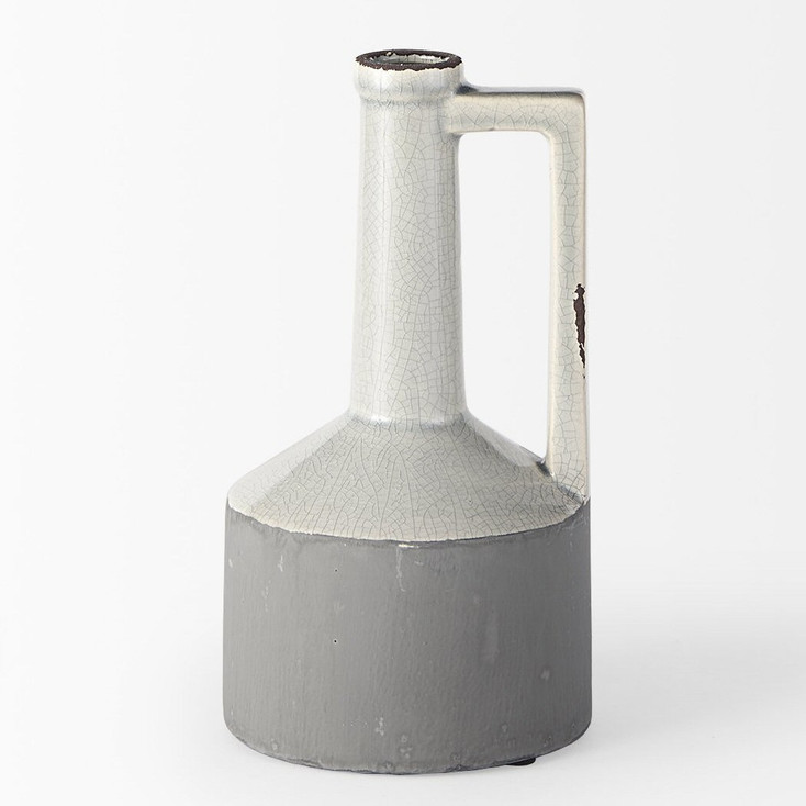9" Gray and Off White Ceramic Jug Vase