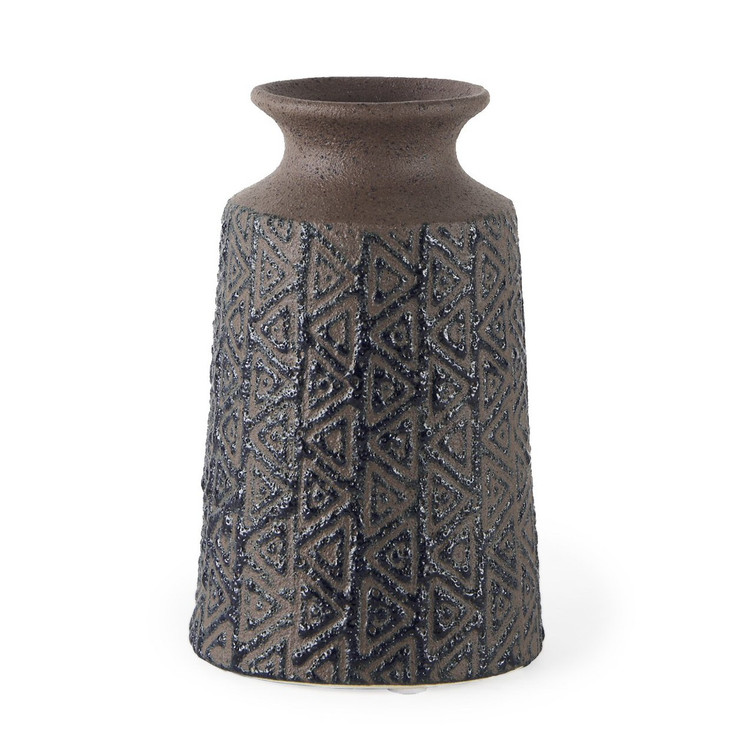 7" Brown and Blue Tribal Ceramic Vase