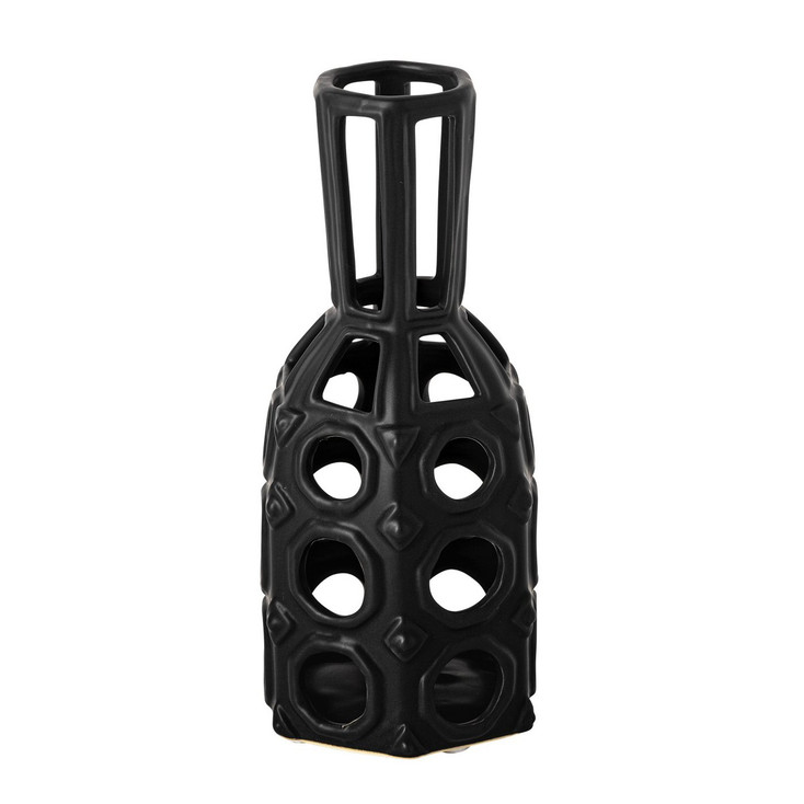 9" Black Pierced Pattern Ceramic Vase