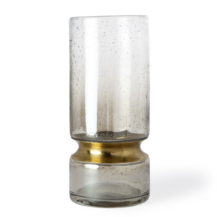 11" Smoked Bubble Glass Gold Accent Vase