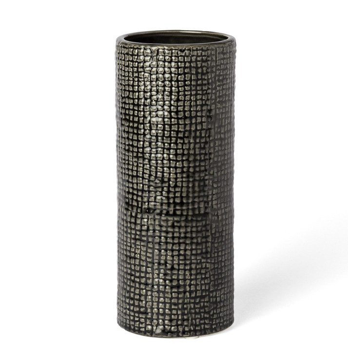 10" Black and Gold Check Tall Ceramic Vase