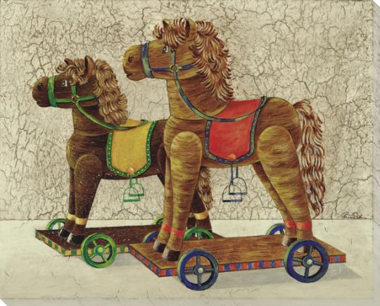 Two Pull Horses Wrapped Canvas Giclee Print Wall Art
