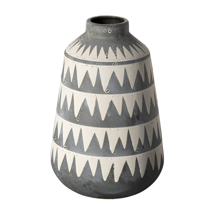 10" Gray and Ivory Triangle Pattern Ceramic Vase