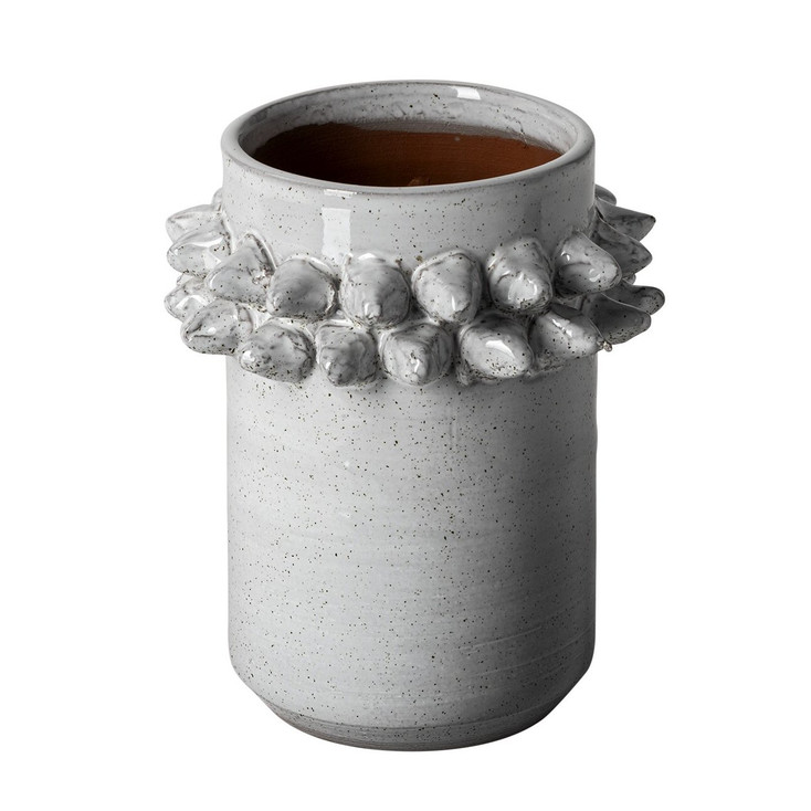 7" Organic Style Whitewash Spikely Ceramic Vase