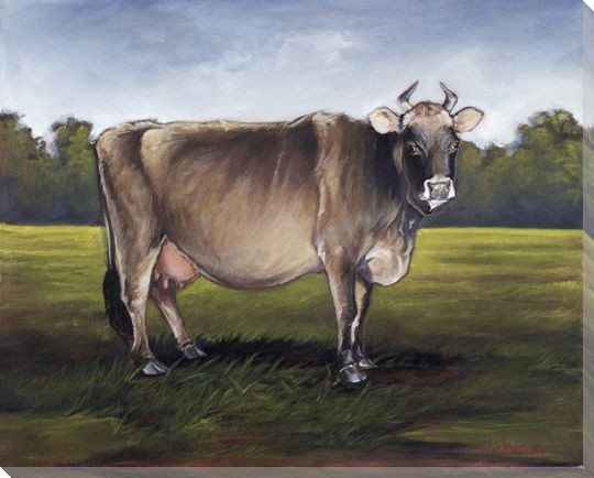 Brown Cow Wrapped Canvas Giclee Print Wall Art
