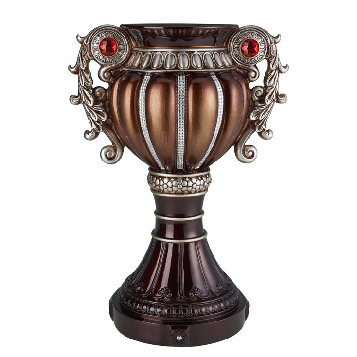 18" Bronze and Silver Floral Urn Polyresin Table Vase With Stones