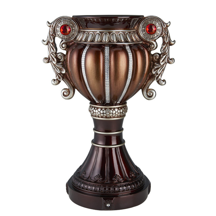 18" Bronze and Silver Floral Urn Polyresin Table Vase With Stones