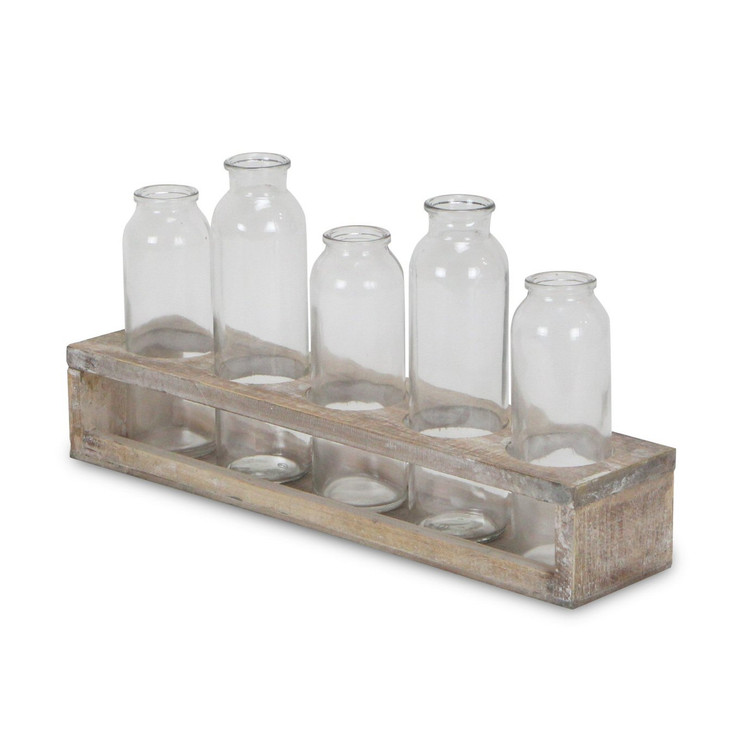 Set of Five Clear Cylinder Glass Decorative Bottles