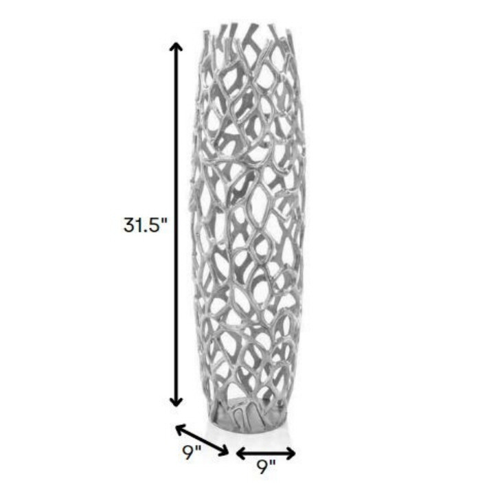 32" Aluminum Silver Twigs Cylinder Floor Vase