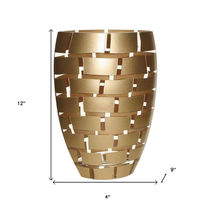 12" Mouth Blown Wall Design Gold Vase