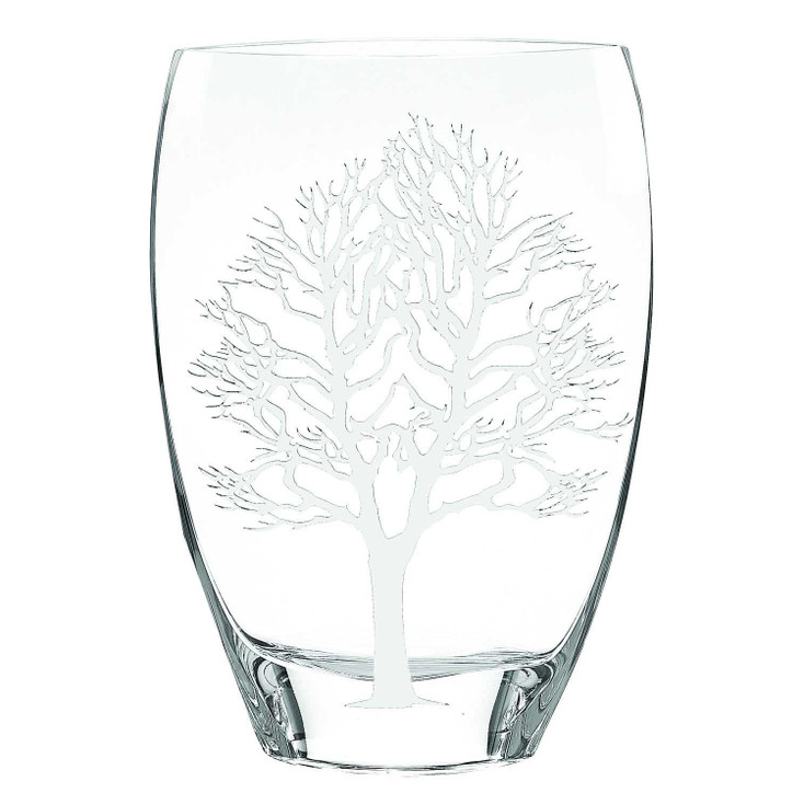 12" Mouth Blown Frosted Crystal European Made Tree of Life Vase