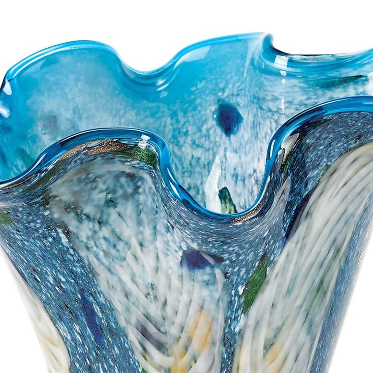17" Multicolor Glass Art Blue Napkin Vase