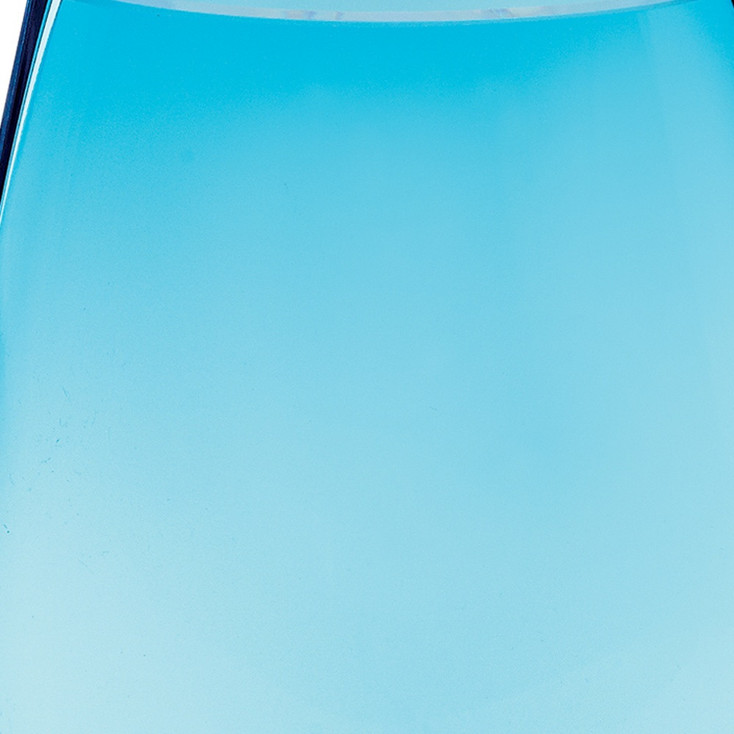 8" Mouth Blown Crystal Lead Free Oval Thick Aqua Blue Walled Vase