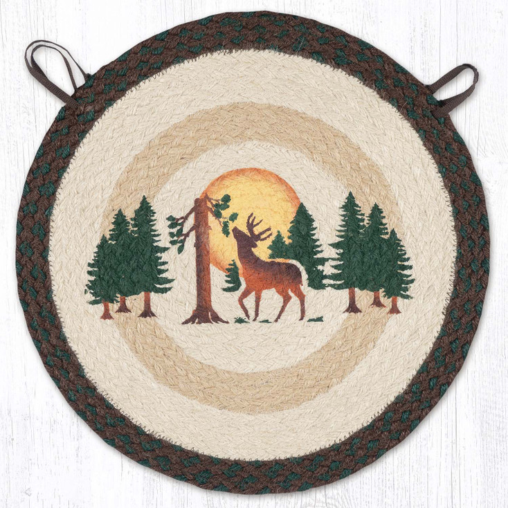 15.5" Full Moon & Deer Round Jute Chair Pad