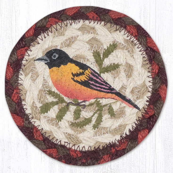 Oriole Printed Jute Round Coaster