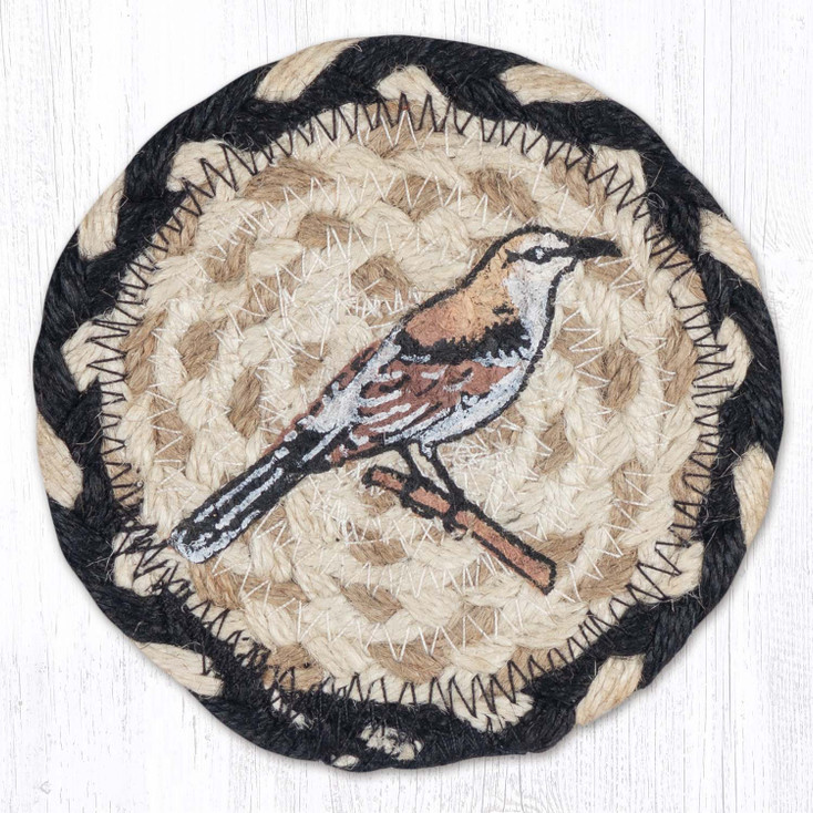 Mocking Bird Printed Jute Round Coaster
