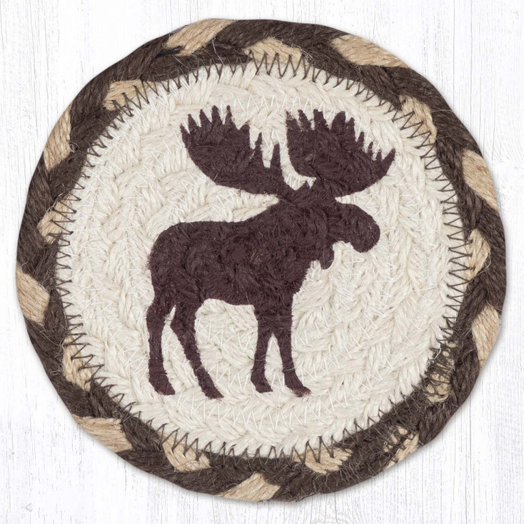 Moose Crossing Printed Jute Round Coaster