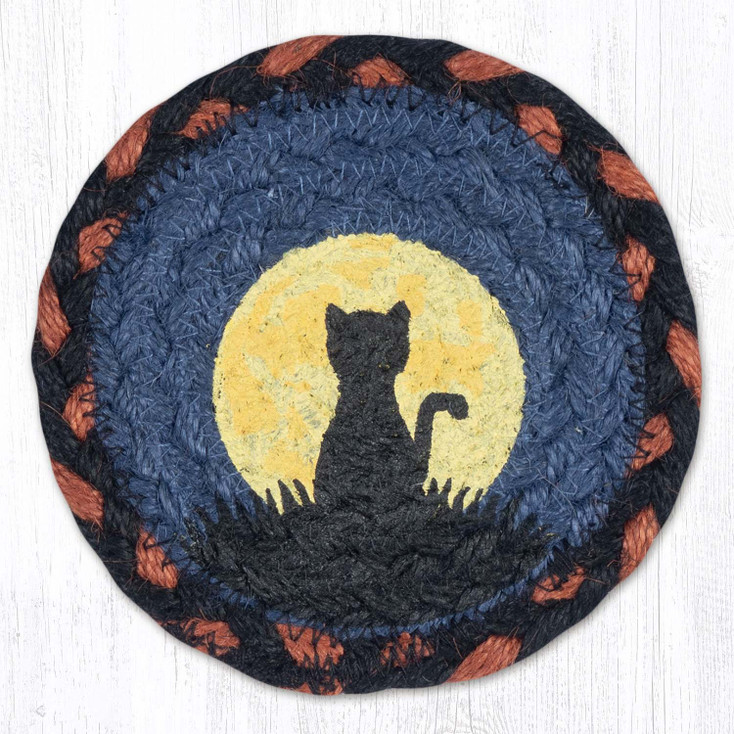 Cat and Moon Printed Jute Round Coaster