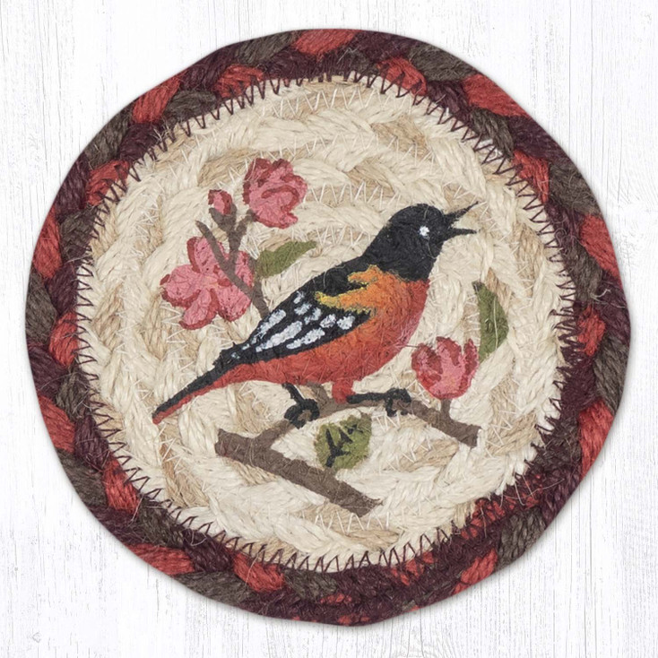 Wildlife Oriole Printed Jute Round Coaster