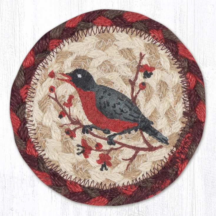Wildlife Robin Printed Jute Round Coaster