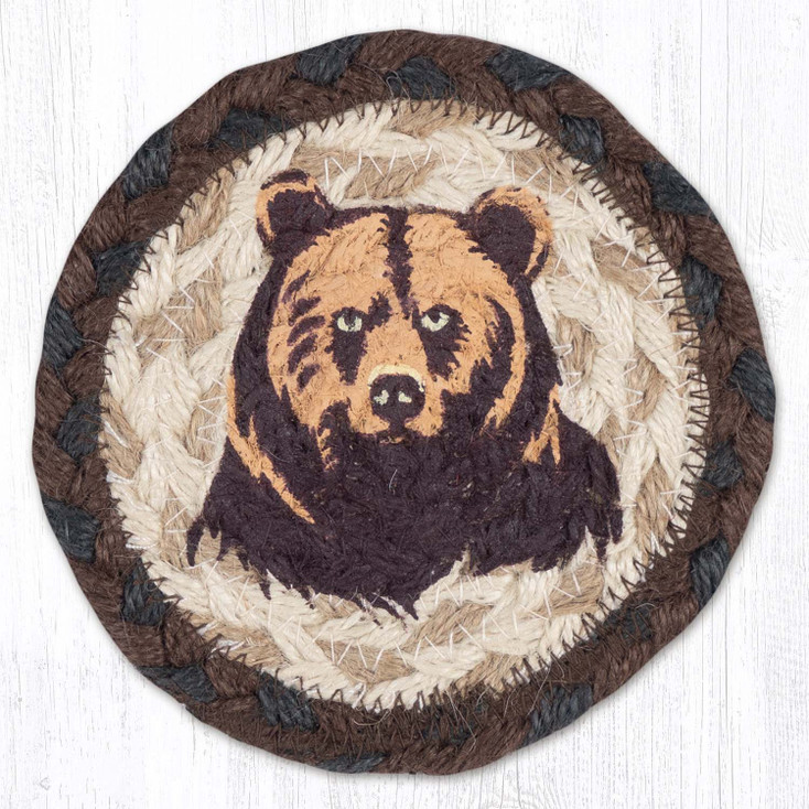 Brown Bear Printed Jute Round Coaster