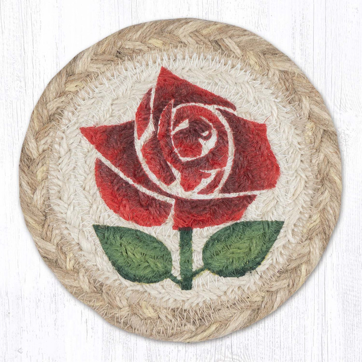 Stylized Rose Printed Jute Round Coaster