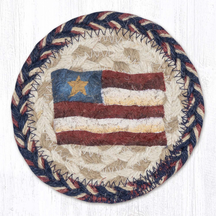 Primitive Star Flag Printed Jute Round Coaster