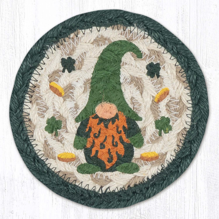 Irish Gnome Printed Jute Round Coaster
