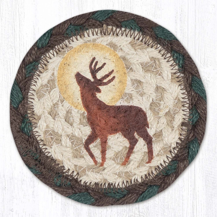 Full Moon & Deer Printed Jute Round Coaster