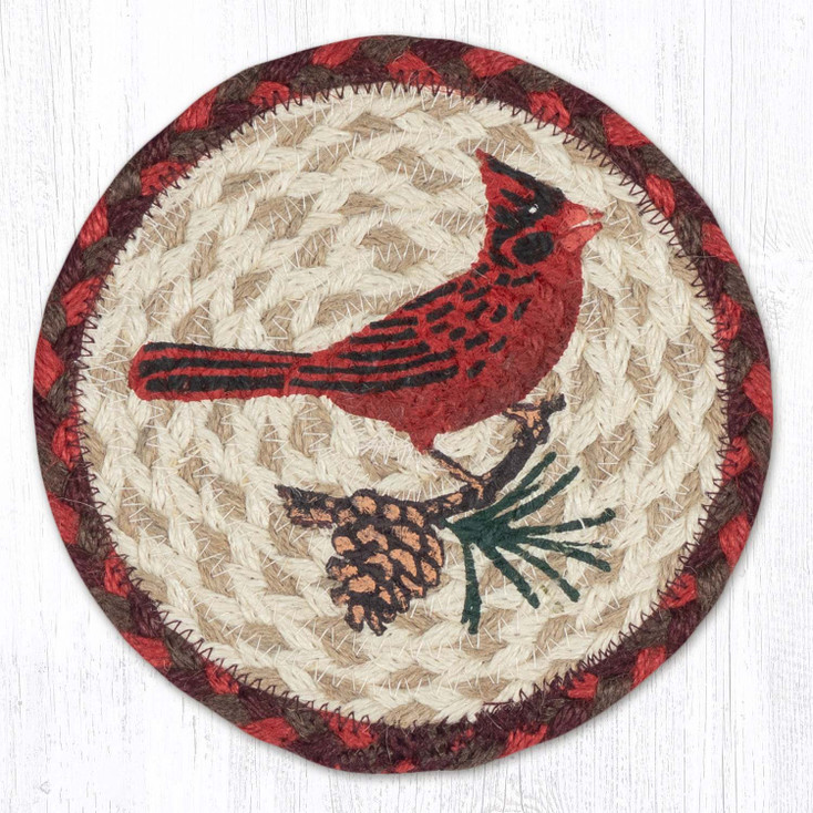 Cardinal Pinecone Round Large Jute Coaster