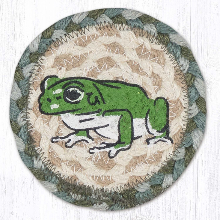 Frog Printed Jute Round Coaster