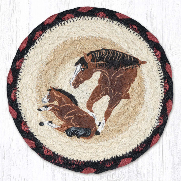 Mom and Pony Round Large Jute Coaster