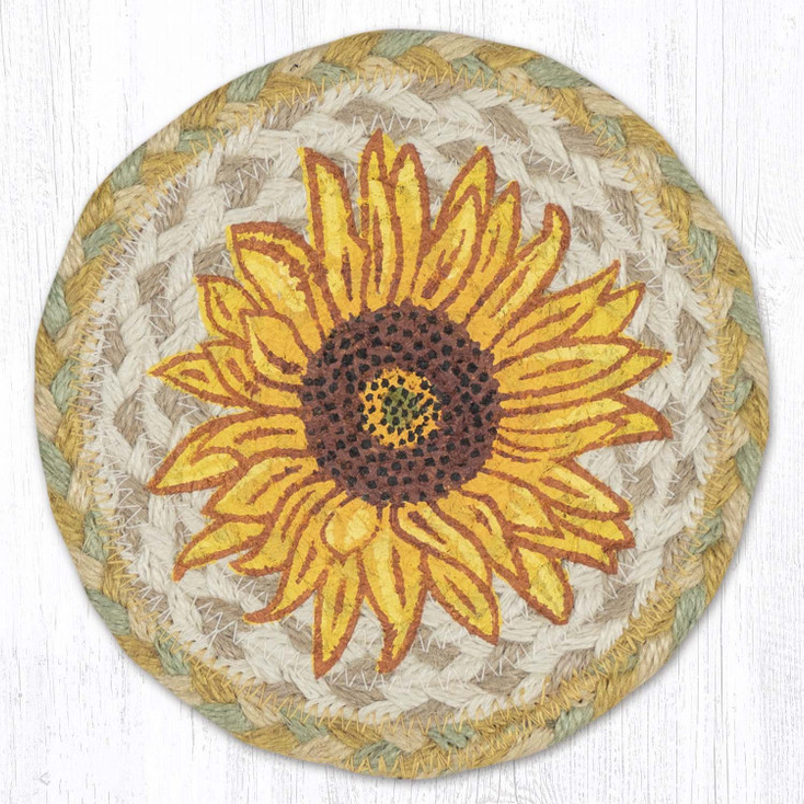 Sunflower Round Large Jute Coaster
