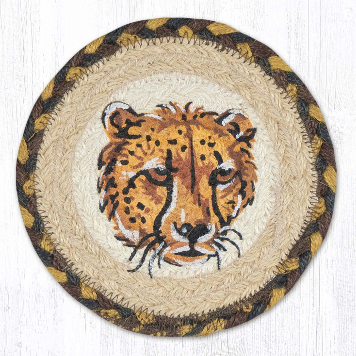 Running Cheetah Round Large Jute Coaster
