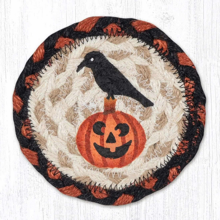 Crow Pumpkin Printed Jute Round Coaster
