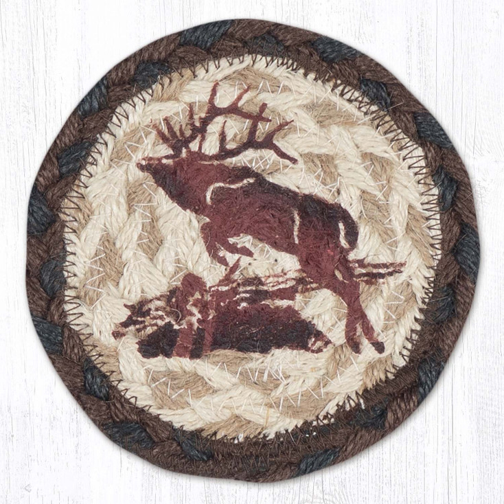 Jumping Elk Printed Jute Round Coaster