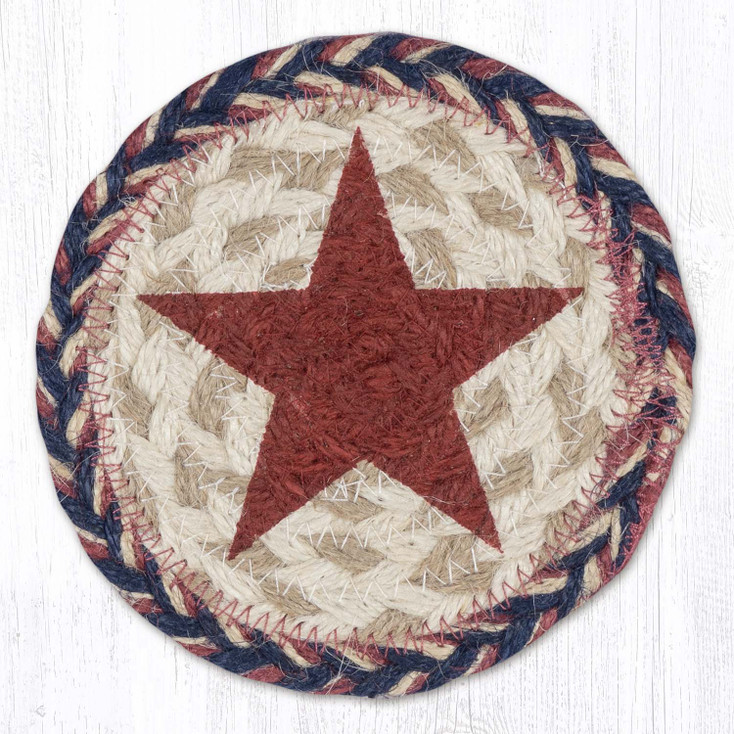 Red Star Printed Jute Round Coaster