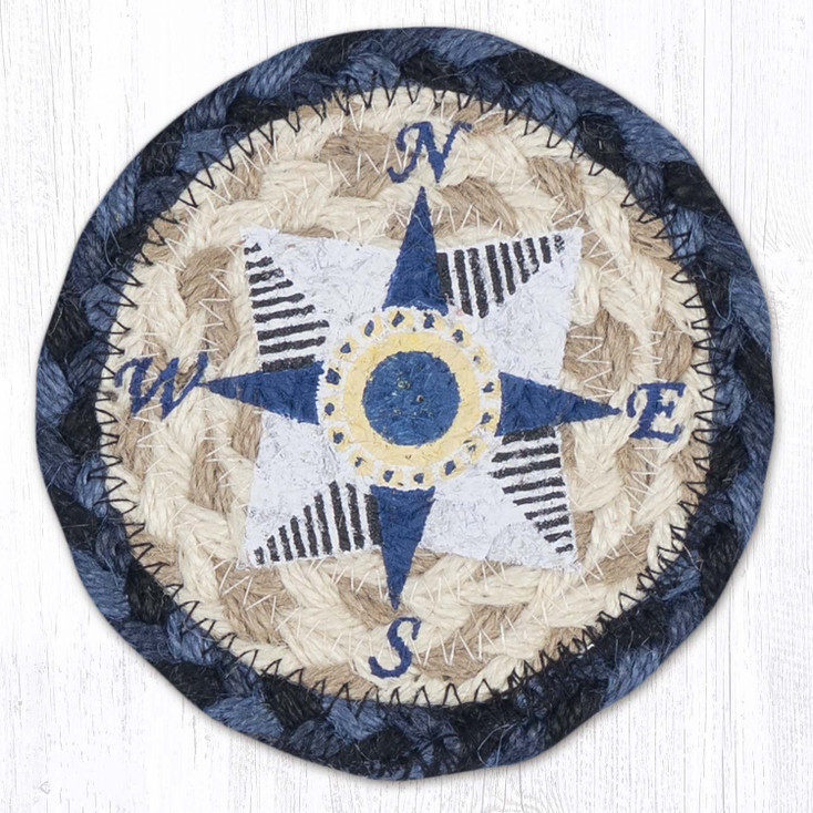 Coastal Compass Printed Jute Round Coaster