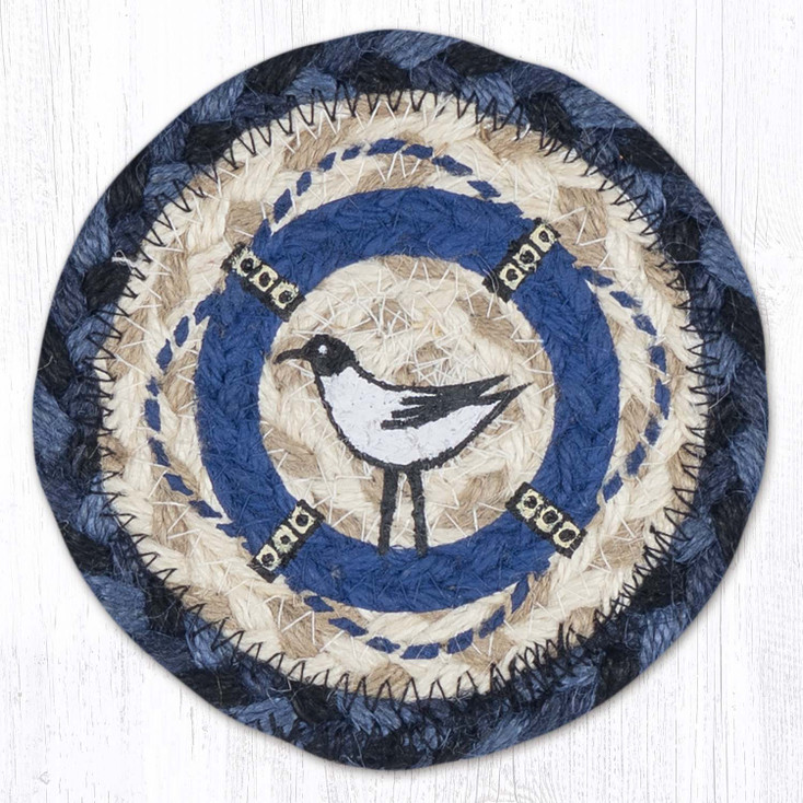 Coastal Seagull Printed Jute Round Coaster