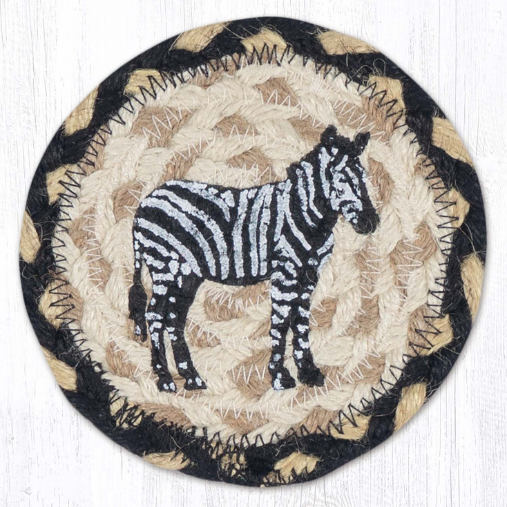 Zebra Silhouette Printed Jute Round Coaster