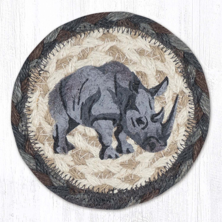 Rhino Printed Jute Round Coaster